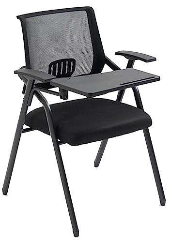 GIZNXBA Student Chair With Desk Attached, Foldable Computer Desk Chair With Lumbar Support, Mesh Office Chair With Tablet Arm Writing Board Metal Frame Backrest Table Chair (Color : /Black A)