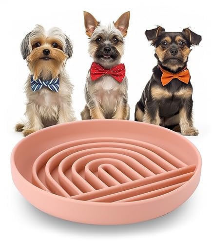 Slow Feeder Dog Bowl, BOJVESH 7.5 inch Silicone Puzzle Bowl Lick Mat, Non-Slip Slow Down Bowl with Suction Cup, Slow Feeder Bowl for Fast Eaters, Pet Slow Feeding Dish for Small Medium Dogs (Blush)