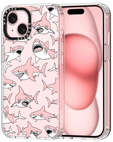 MOSNOVO für iPhone 15 Hülle – Durchsichtige, schlanke, stoßfeste TPU+PC-Handyhülle, [6,6 Fuß Fallschutz/Anti-Abziehen] - Rosa Haie