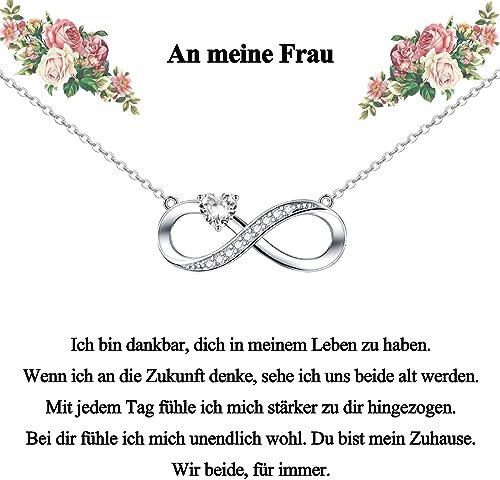 CERSLIMO Geschenke für Frau Kette Silber 925 Unendlichkeitszeichen, Halskette Infinity Herz Zirkonia Anhänger Geburtstag Geschenk Weihnachten Hochzeitstag Geburtstagsgeschenk