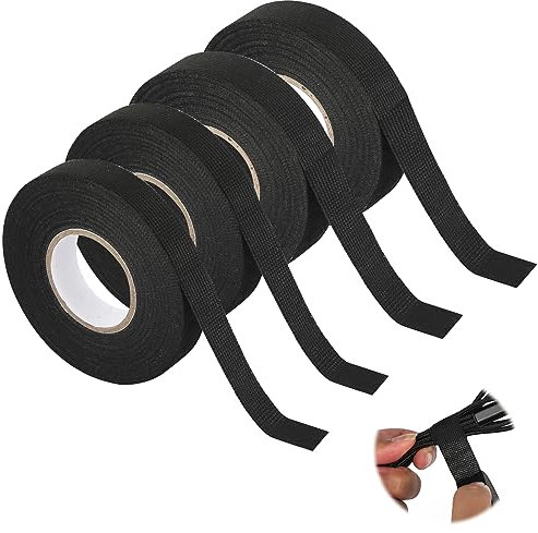 AOROPS Ruban Adhésif Isolant Noir, 4 Pièces Ruban en Tissu Adhésif Ruban de Câbles Résistant à la Chaleur, Ruban de Tissu Automobile Faisceaux de Câbles Ruban Adhésif Électrique(2 Tailles)