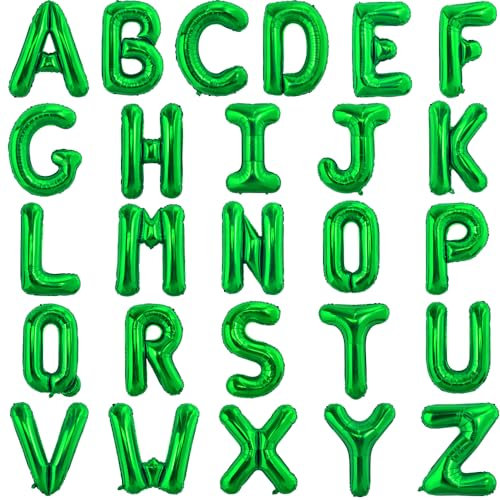 TONIFUL 52 Stück 16 Zoll Grüne Buchstabe A-Z Ballons Benutzerdefinierte Phrase Mylar Folie Alphabet Erstellen Sie Ihr Eigenes Banner für Geburtstag Jubiläum Feier Graduierung Party Supplies