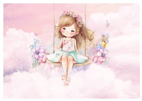 WallArena - Vlies Fototapete Kinderzimmer 416x254 cm Mädchen Ballerina Rosa Wolken - Fototapeten Tapeten für Kinder Kindertapete Kinderzimmertapete - Vliestapete Wandtapete Tapete 3D Effekt
