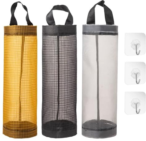 Soportes para Bolsas de Plástico,Organizador Bolsas de Plastico,Soporte para Bolsa De Plástico,Bolsa de Almacenamiento Plegable de Malla con Gancho para Cocina,Baño,Dormitorio,3PCS