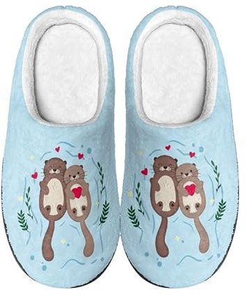 Kuiaobaty Fuzzy Hausschuhe für Damen und Herren, Hausschuhe, Pizza, Mops, Skelett, Schildkröten-Druck, Raum-Hausschuhe, Abrieb-Hausschuhe, Süßes Otter-Paar, 39.5/40 EU