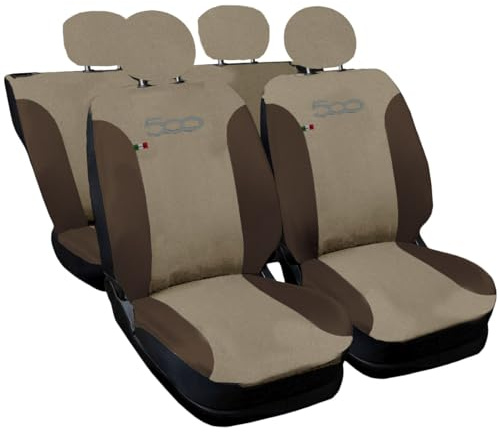 Auto Accessori Lupex Autositzbezüge kompatibel mit Cinquecento 500, hergestellt in Italien, Polyestergewebe, (Beige – Braun Modell 3)