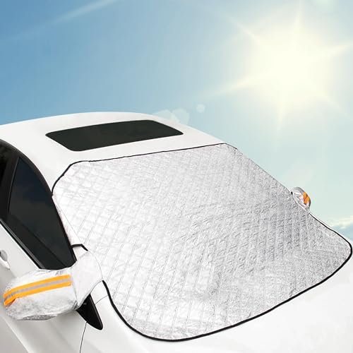 LAIWOO Frontscheibenabdeckung, Scheibenabdeckung Auto Winter, Faltbarer Sonnenschutz Windschutzscheibenabdeckung für Autos, SUV Sommer/Winter(SUV-143 * 113cm)