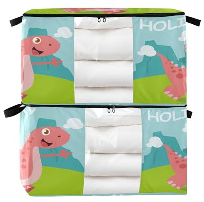 Confezione da 2 fogli cubici organizer per lenzuola pieghevoli per armadio contenitori pieghevoli con coperchi Garage Storage Cabinet per piccoli spazi M carino dinosauro vacanza