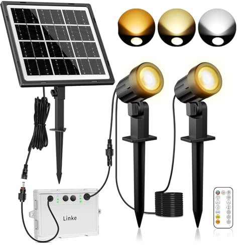 Linke Solar Spotlights Outdoor Garden, 2700K/4000K/6500K Adjustable 2 in 1 Landscape Spotlights, IP66 Waterproof Dusk to Dawn Solar Uplighters for Pathway Yard Tree Patio & Lawn