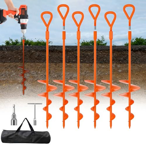 Phopich 6 Pack 18 Long Ground Anchor, Heavy Duty Earth Anchors 18 inch Ground Anchors Screw in Kit with T-Handle Hex Wrench for Camping Tent, Swing Sets, Securing Animals, Sheds, Trampoline