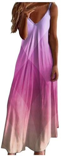 WVONIF Robe D Ete Femme Courte Robe Longue D'été Femme Bretelles Manches Courtes Robe Maxi Décontracté Robe de Plage Femmes Robes T-Shirt Longue avec Poches Robe Vert d'eau ( Rose, L