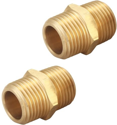 YRAKOZIN [2 Stück] Messing Doppelnippel - 1/2 AG, Außengewinde Ø21mm, Trinkwasser Geeignet, Sanitär-Anschlussstücke, Zubehör für Wasserschlauch