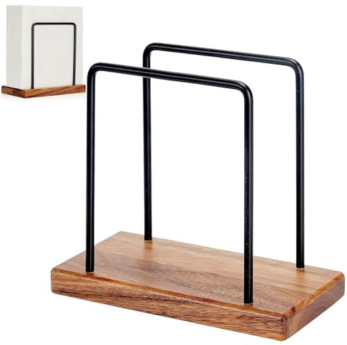 Portatovaglioli in metallo e legno: portatovaglioli in base in legno, dispenser di tovaglioli in metallo, porta tovaglioli, scaffale per decorazione da tavolo, cucina, tavolo da pranzo, sala da pranzo