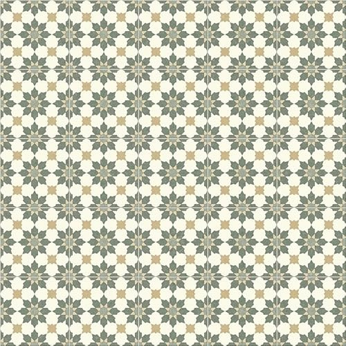 Baroque Tile Effect Vinyl Flooring, slip resistant vinyl roll flooring for kitchen, bathroom, hallway, living space in 2, 3 and 4 metre widths (Rubens Green, 3m x 2m)