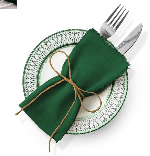 6 Stück Leinenservietten, Stoffservietten Leinen Mit Schnur, 42cm Quadrat | roher rand detail, baumwolle leinen material, wiederverwendbar stoffserviette, western style, für hochzeit, party, tischdeko