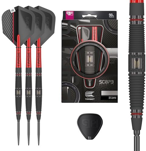 Target Darts Scope Swiss Point Steeldarts, 90% Tungsten Dart-Set, Barrel 04-24G | Steeldarts Set, Darts in Rot & Schwarz, Profi Dart-Set mit Swiss Points & Tool