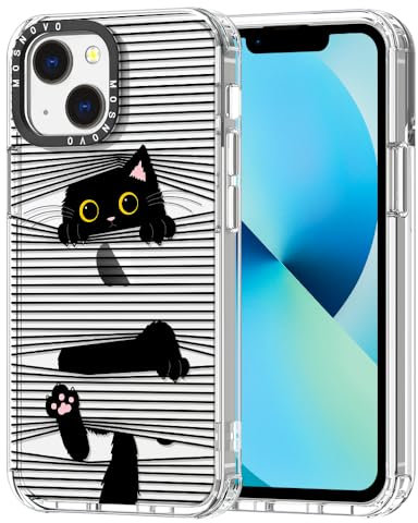 MOSNOVO für iPhone 13 Hülle – Durchsichtige, schlanke, stoßfeste TPU+PC-Handyhülle, [6,6 Fuß Fallschutz/Anti-Abziehen] - Versteckte Schwarze Katze