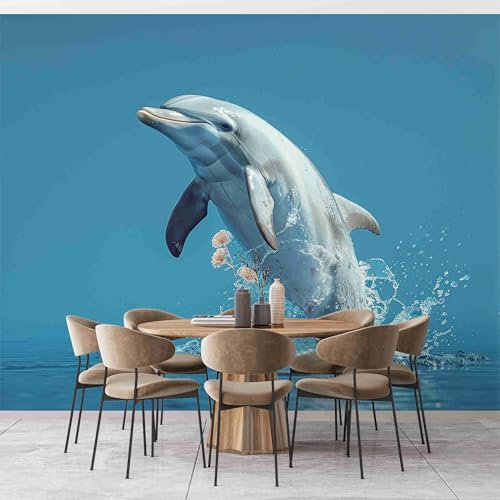 Fototapete 3D Effekt Wallpaper Delfin Mit Animal-Print Vlies Wanddeko Wandbild Tapete 3D Panorama Poster Schlafzimmer Wohnzimmer Kinderzimmer Wandbild 350 x 256 cm