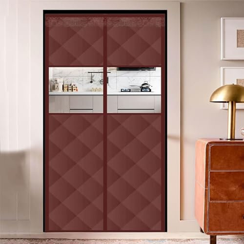 LKPMGOA Rideau Phonique Anti Bruit, Rideau de Porte à Isolation Thermique Magnétique, Tissu Oxford Épais en Fibre de Coton(Brown,W180CM*H220CM)