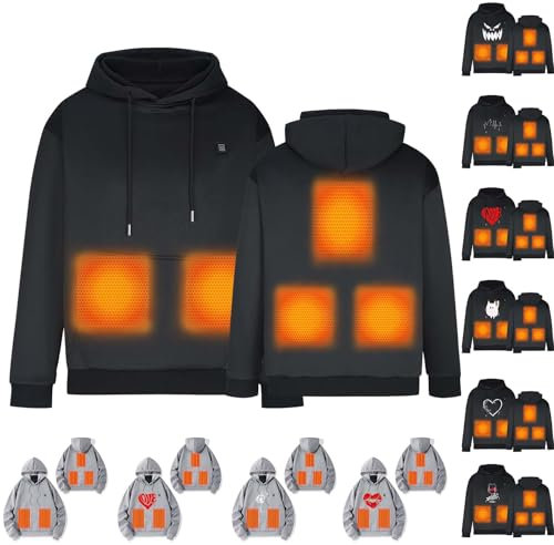 UHouse Beheizbarer Hoodie Damen Herren Kapuzenpullover Winter Beheizbare Pullover mit Kapuze Unisex Hoody Elektrische Beheizte Kapuzenpulli Outdoor Heizjacke Schwarz S