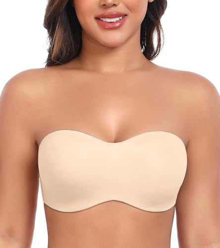 DotVol Unlined Bandeau Women's Minimizer Strapless Wired Bra | Seamless Unpadded Cup, Encased Underwire, Convertible Straps, Smooth Back Fat, Anti-slip Side, Plus Size, for Large Breasts