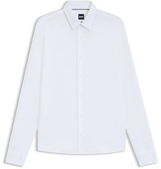 BOSS Herren P-ROAN-C1-233 Slim-Fit Hemd aus funktionalem Stretch-Gewebe mit Struktur Weiß M