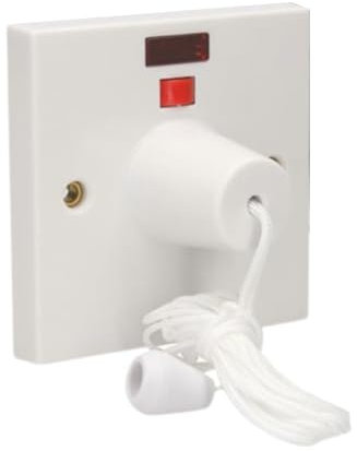 U-Trade 45 Amp Shower Pull Cord Switch, Electric Ceiling Pull Cord, Double Pole Isolator Isolation, White Bathroom switch with Neon light – Safe & Convenient Control