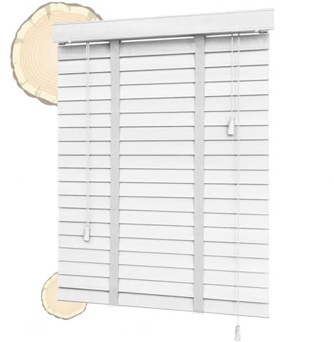 Tende veneziane in vero legno bianco, 60 cm, 80 cm, 100 cm, 120 cm, orizzontali 50 mm, stecche traspiranti isolanti termiche, oscuranti, tende da sole per interni LxA 120 x 200 cm