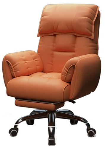 Sessel mit Rollen Höhenverstellbar mit Ausziehbarer Fußstütze Computerstuhl aus Stoff mit Verstellbarer Rückenlehne Kann Um 360° Gedreht für Wohnzimmer, Schlafzimmer(Orange)
