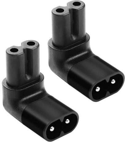 Powice 2 Stück C7 auf C8 Rechtwinkliges Adapter Stecker,Eurostecker Winkel für 90 Grad IEC C7 Buchse Netzkabel 2 Polig,C8 Männlich zu C7 Weiblich Verlängerung Stromadapter für Laptops Drucker Scanner
