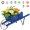 TANGZON Wheelbarrow Planter, Wooden Garden Wagon Planter Cart with 9 Magnetic Accessories, Wheel, 2 Handle, Outdoor Rustic Pine Wood Decorative Raised Plant Pot Stand for Patio Balcony (Blue)
