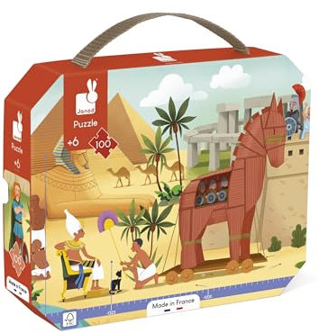 Janod - Puzzle 100 Teile - Thema Antike und Mythologie - Panoramapuzzle für Kinder - Fördert Geduld und Konzentration Puzzle für Kinder ab 6 Jahren, J02553