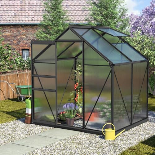 Vitavia Gewächshaus Calypso 3000, anthrazit, 3,0 m², 6 mm HKP | Wetterfestes & stabiles Treibhaus | Perfekt für Gemüse & Pflanzen | Robust & langlebig