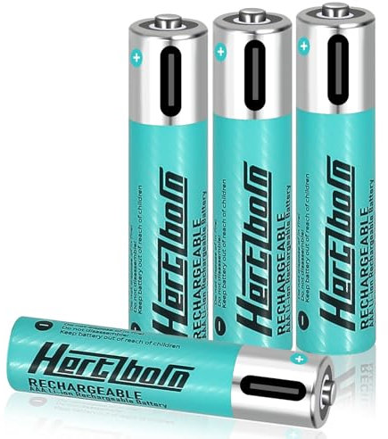 Hertzborn AAA Akku Lithium wiederaufladbar 1.5V - 925mWh TÜV Zertifiziert Echte Kapazität & -30°C - 1000 Zyklen für Medizingeräte, Smarthome - 4er Pack