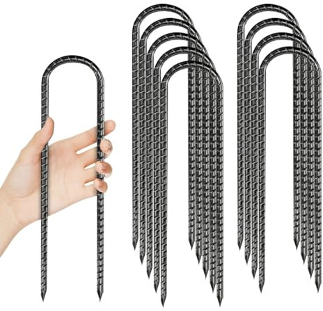 Lot de 10 piquets d'ancrage au sol pour trampoline - 30 cm - En acier galvanisé - 6 cm de large - En forme de U - Pour sécuriser clôture, tentes, auvents, supports de fleurs