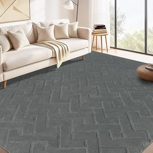 Famibay Teppich Wohnzimmer Waschbar Teppich Schlafzimmer 160x230cm Grau Wohnzimmerteppich Kurzflor Flauschig Weich rutschfest Carpet für Esszimmer Küche Büro Kinderzimmer
