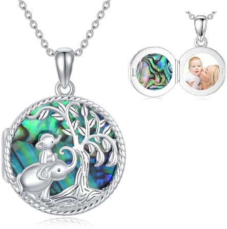 PROESS Elephant Locket Necklace 925 Sterling Silver Tree of Life Pendant That Holds Pictures Elephant Photo Jewelry Gifts for Women Mom Daughter Birthday
