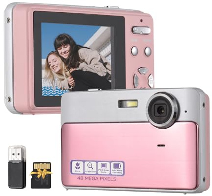1080p Digitalkamera 48MP Kinder Teenager Videokamera 2,4 Zoll Bildschirm Autofokus 16x Zoom in Batterie 32 GB TF -Karte USB Reader Geburtstag Weihnachts Black Pink (Rosa)