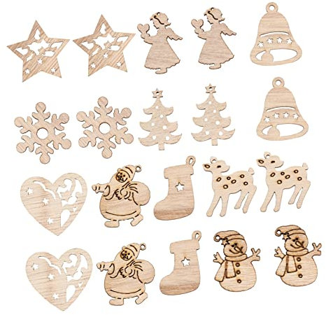 SEWACC 100 Stück Weihnachtsdekoration Holzornamente Natürliche Kreative Holzscheiben für Christbaum Fenster und Mehr Umweltfreundliche Deko für Festliche Anlässe