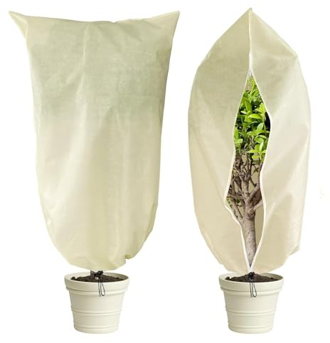 HAFRILY 2PCS Plant Fleece Frost Protection Bags 120cm x 180cm Garden Fleece Plant Covers for Winter with Zipper and Drawstring Plant Frost Protection Jackets for Potted Plants