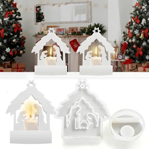 Krippe Silikon Gießform Set gießform Weihnachten Krippe 2 Stück 3D Gipsform Weihnachten Silikonformen Tischdekorationen, Gießformen Weihnachten Ostern für DIY Kerze, Handwerk, Heimdekoration