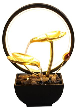 Fontaine de table, fontaine d'eau d'intérieur cascade, fontaine d'eau de table lumineuse avec câble USB, eau courante décorative for la décoration de la maison et du bureau, chambre à coucher, salon