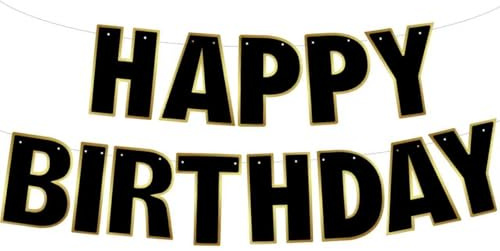 TONIFUL Vorbespanntes schwarz-goldenes Happy Birthday-Banner Happy Birthday, Hintergrundschild, Girlande, Regenbogen-Partyzubehör, Urlaubsdekorationen für Damen, Herren, Erwachsene, kein Basteln