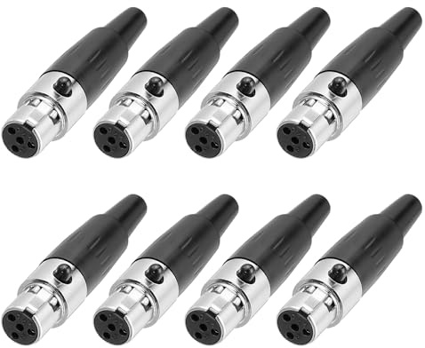 sourcing map 8PCS 4 Pin Female Mini XLR Connector, Mini XLR Jack Cable Connector Adapter Plug for Audio Devices, Black