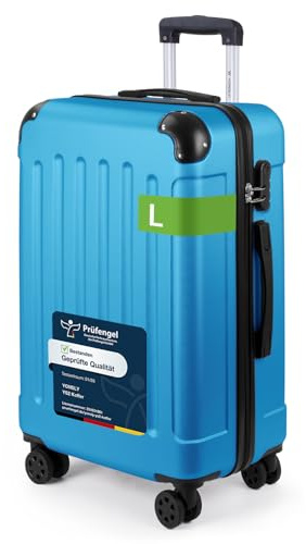 YONSLY Trolley Koffer, Reisekoffer Suitcase, Rollkoffer Handgepäck, Hartschalenreisekoffer, Teleskopkoffer mit 4 Rollen 360°, Zahlenschloss, Gummigriff für Tourismus, Reisen(L, Blau)