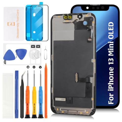 Olivechard Ersatzdisplay für iPhone 13 Mini OLED-Bildschirm, 13,7 cm (5,4 Zoll), mit Näherungssensor, Flexkabel, Touchscreen-Digitizer, Reparaturset, A2628, A2481, A2626, A2629, A2630