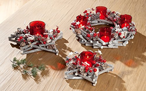 GILDE Glas- Windlicht Windlichthalter Kerzenhalter mit nostalgischem Rattankranz,
