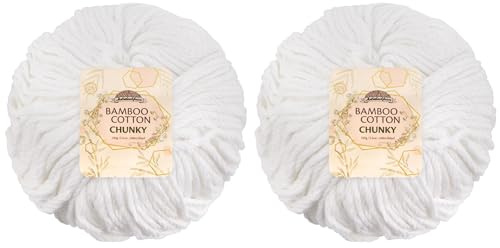 JubileeYarn Bamboo Cotton Chunky Yarn - 100g/Ball - Cotton White - 2 Balls