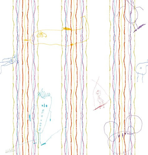 Bunte Doodle Streifen Tapete: Ich war's nicht mit Zeichnungen - Vliestapete Kinder - Moderne GMM Wandtapete für fröhliche Wohnakzente (Höhe 2,6m Breite 46,5cm)