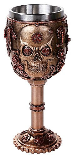 Pacific Trading Steampunk Metal Gears Human Skull Wine Goblet Chalice Stainless Steel Cup New